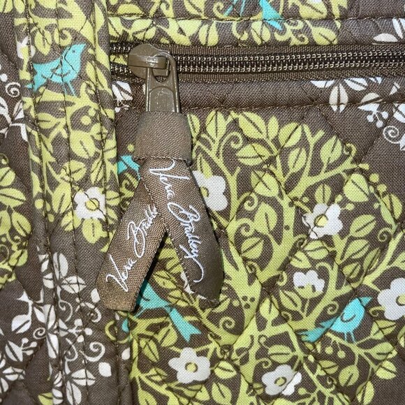 Vera Bradley Women’s Green Brown Quilted Floral Pattern Zipper Pocket Tote Bag - Picture 6 of 13